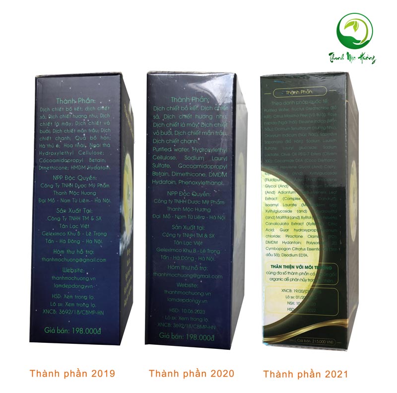 bảng thành phần 3 mẫu dầu gội thanh mộc hương