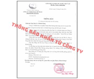 thông báo sản phẩm thuần mộc giả từ công ty